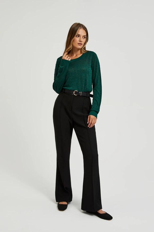 Sweter z długimi rękawami ozdobiony metaliczną nitką zielony