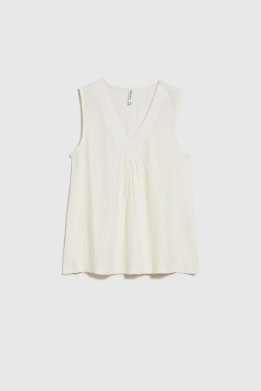 Top z dekoltem w serek ecru