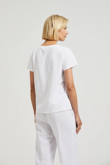 Bluzka z okrągłym dekoltem i aplikacją biała