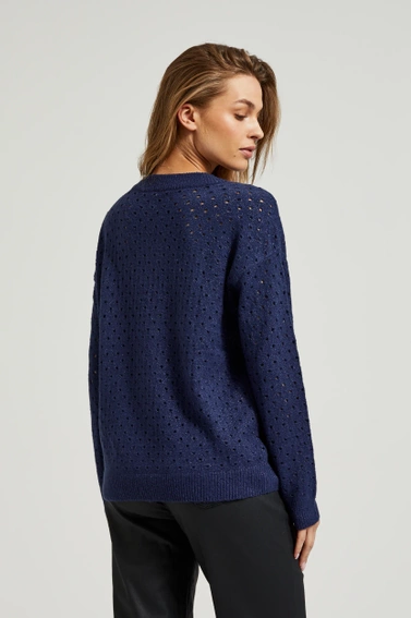 Ażurowy sweter z metaliczną nitką granatowy 