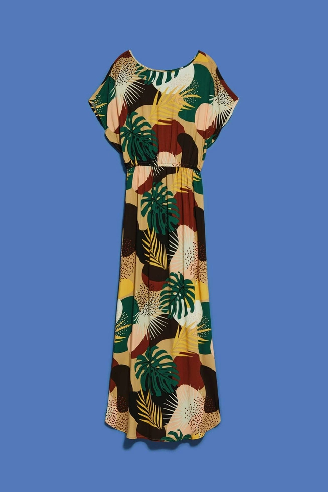 Wzorzysta sukienka maxi ciemnobeżowa