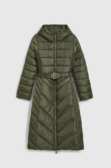 Pikowana kurtka z paskiem oliwkowa
