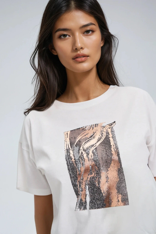 Bawełniana bluzka z nadrukiem biała