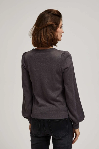 Sweter z bufiastymi rękawami i metaliczną nitką