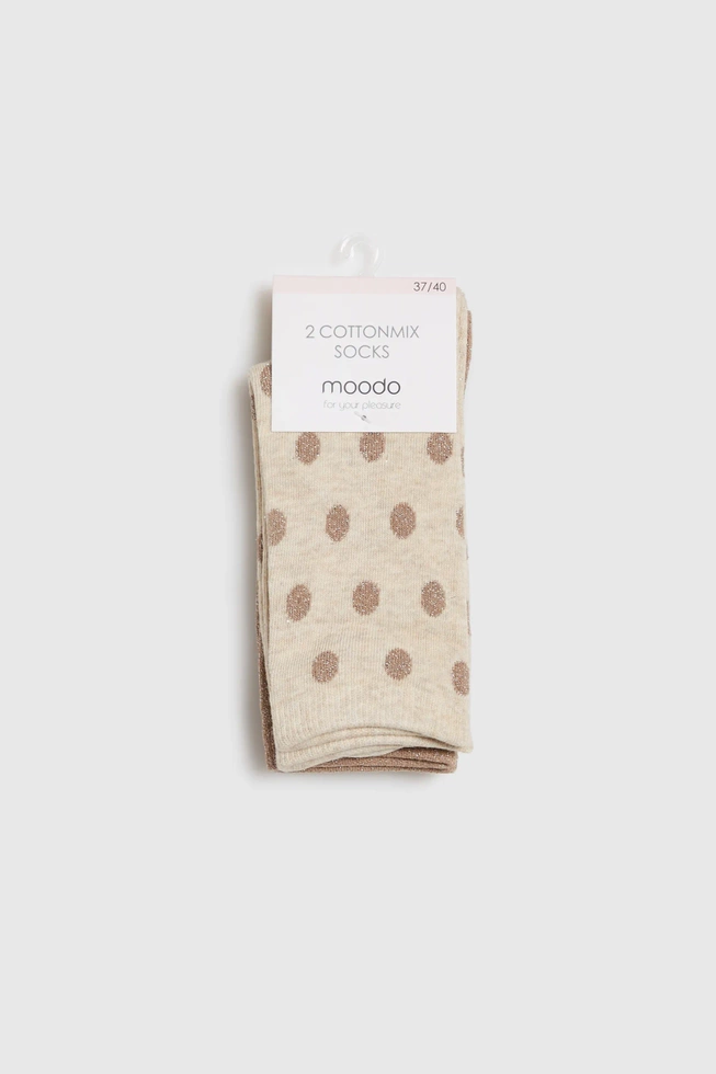 2 pack długich skarpet ozdobionych metaliczną nitką beżowe