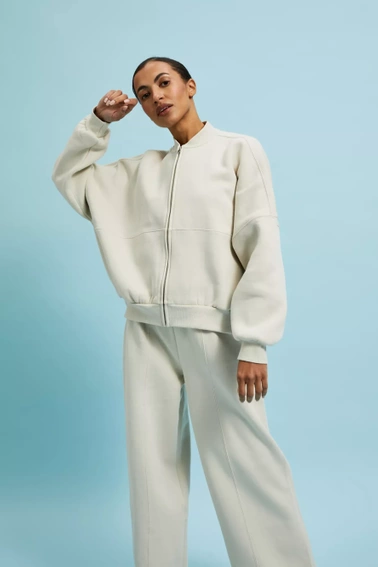 Bluza zapinana na zamek bez kaptura beżowa