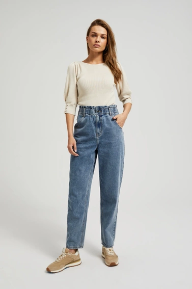 Bawełniane jeansy paperbag niebieskie