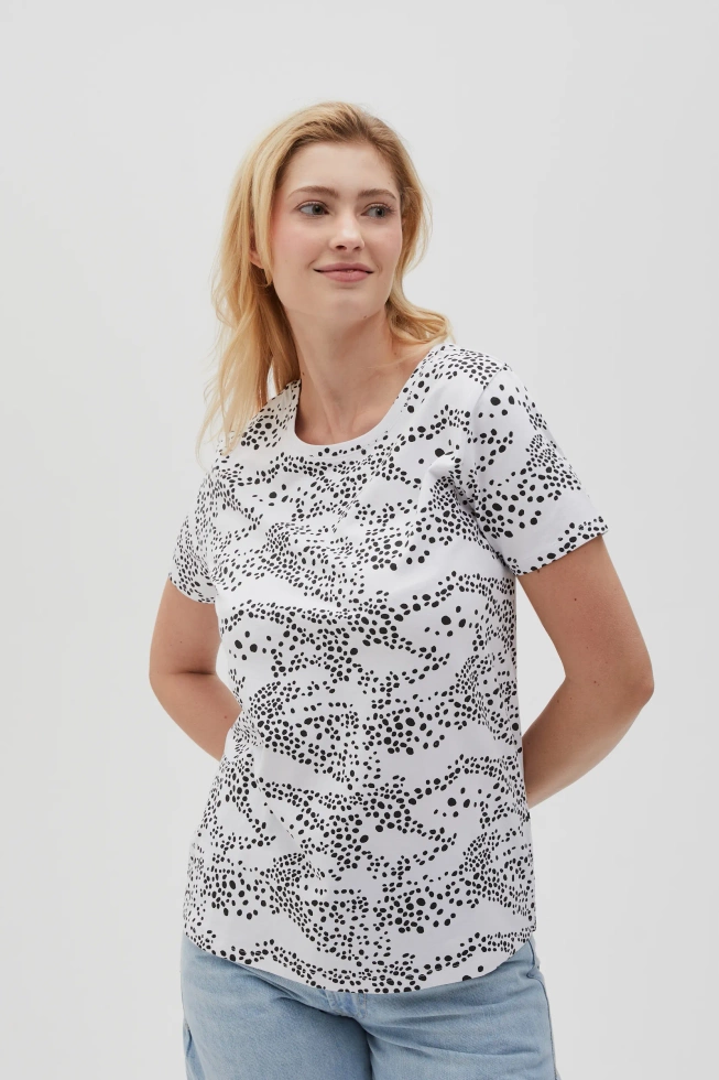 Bluzka w kropki z krótkimi rękawami biała