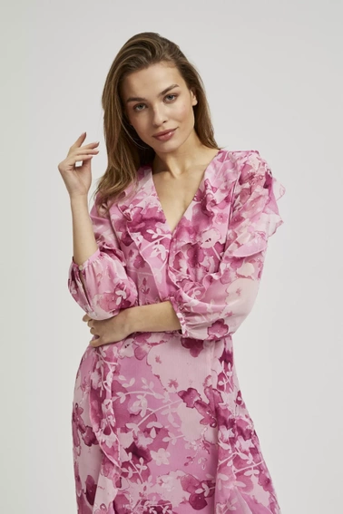 Sukienka z falbanami i kwiatowym wzorem różowa