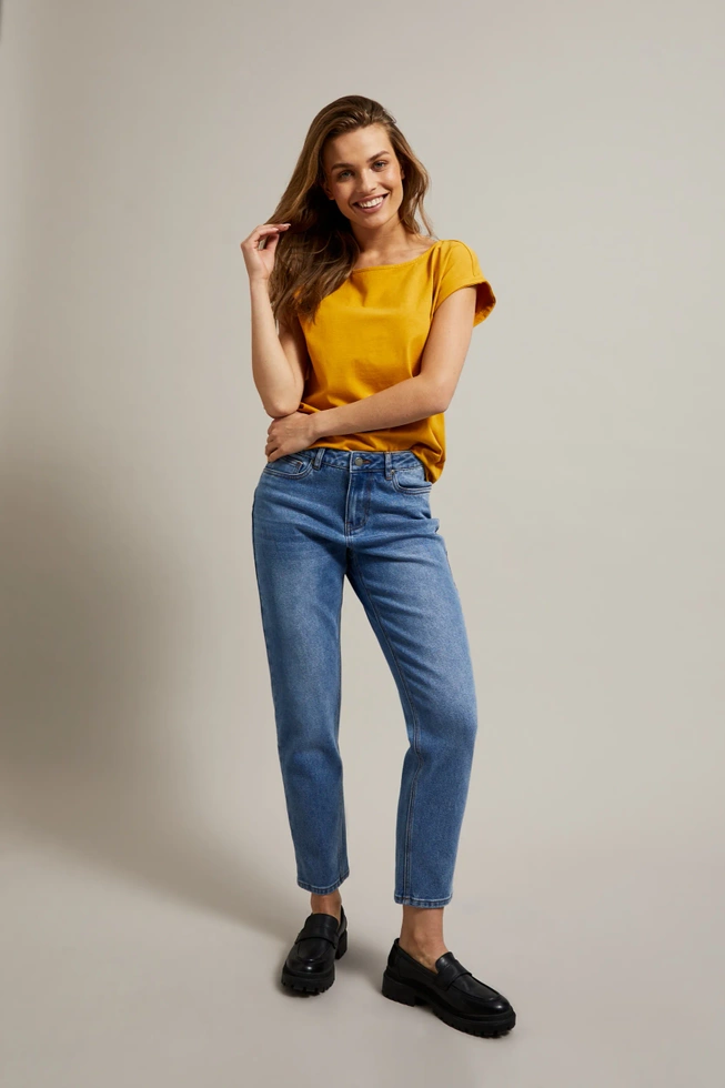 T-shirt z okrągłym dekoltem musztardowy