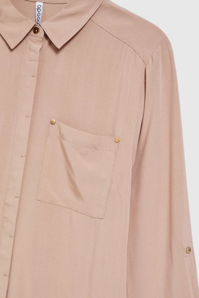 Wiskozowa koszula z kieszeniami beżowa