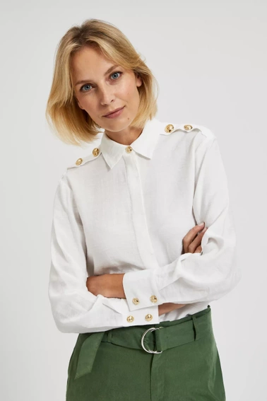 Gładka koszula z długimi rękawami i kołnierzykiem biała