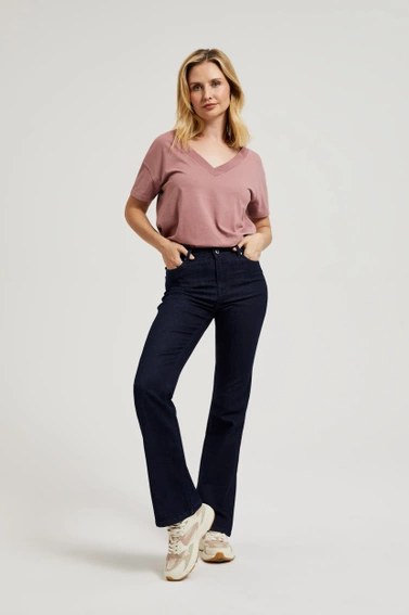 T-shirt z dekoltem w serek różowy