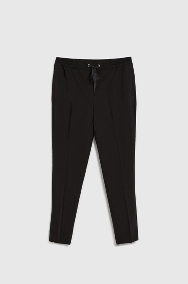 Spodnie z prostymi nogawkami i wiązaniem czarne