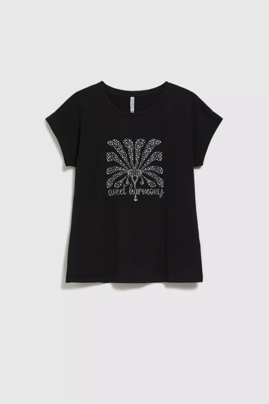T-shirt z nadrukiem i okrągłym dekoltem czarny 