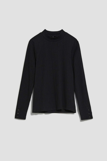 Bluzka z prążkowanej dzianiny z półgolfem czarna