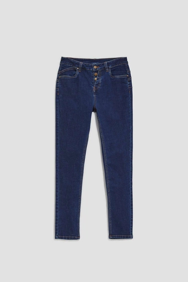 Jeansy push up zapinane na guziki granatowe