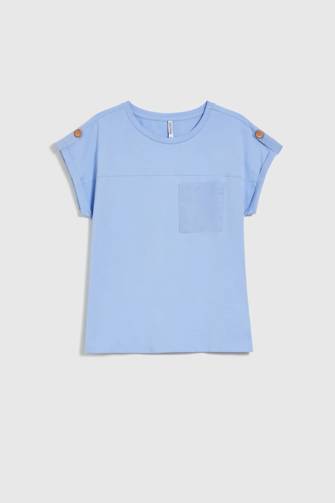 T-shirt z kieszonką błękitny