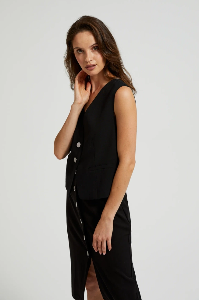 Elegancka kamizelka z ozdobnymi guzikami czarna