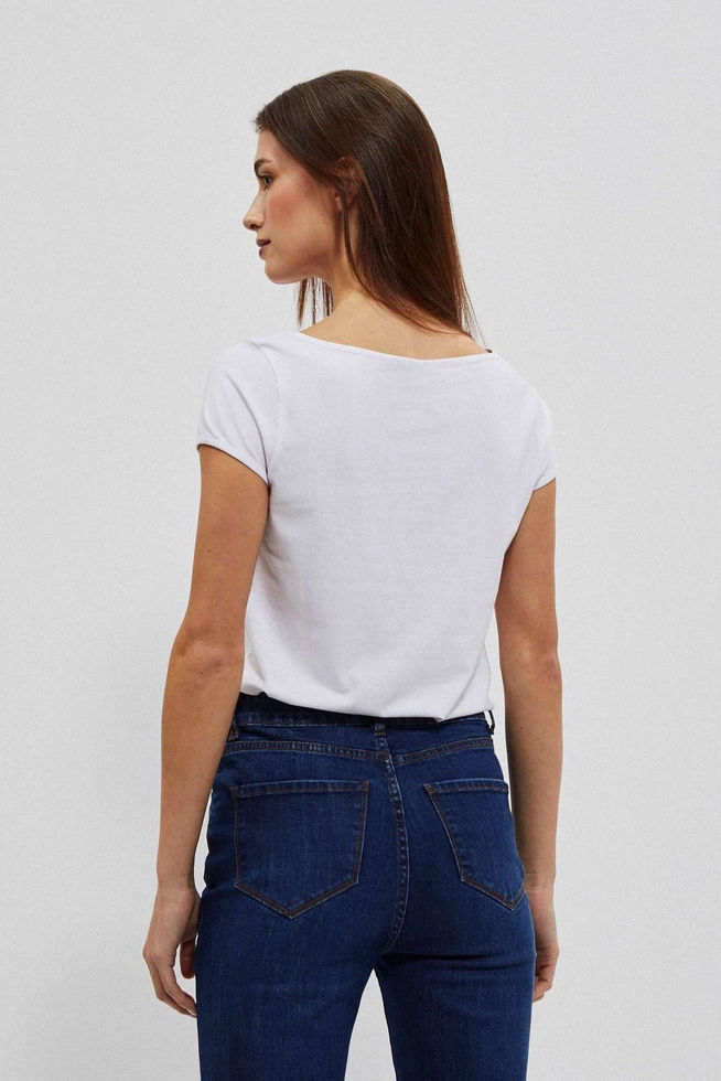 Dopasowany gładki t-shirt z krótkimi rękawami biały