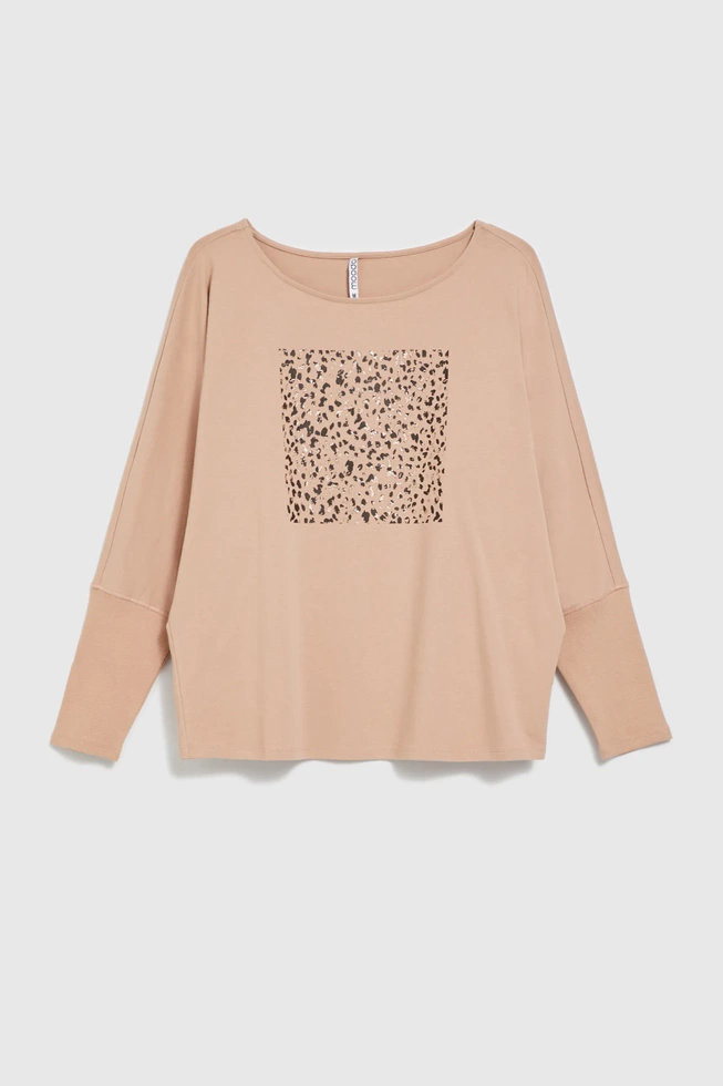 Bluza z nadrukiem i długimi rękawami beżowa