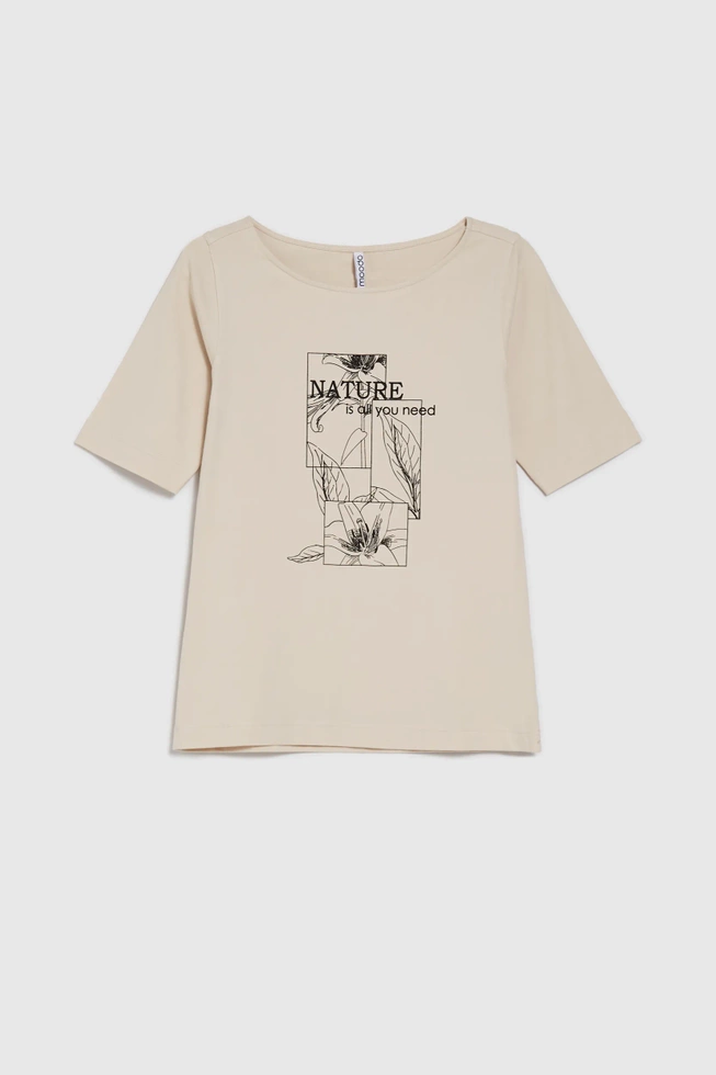 Bluzka z nadrukiem i napisem beżowa