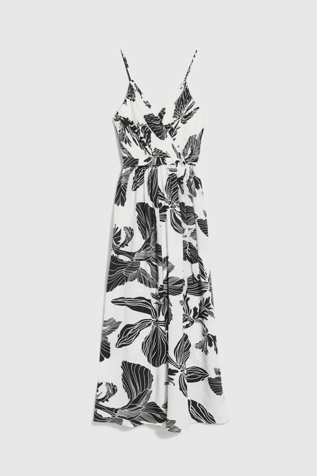 Kombinezon w tropikalny wzór czarno-biały