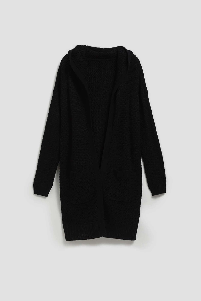 Długi kardigan z kieszeniami czarny