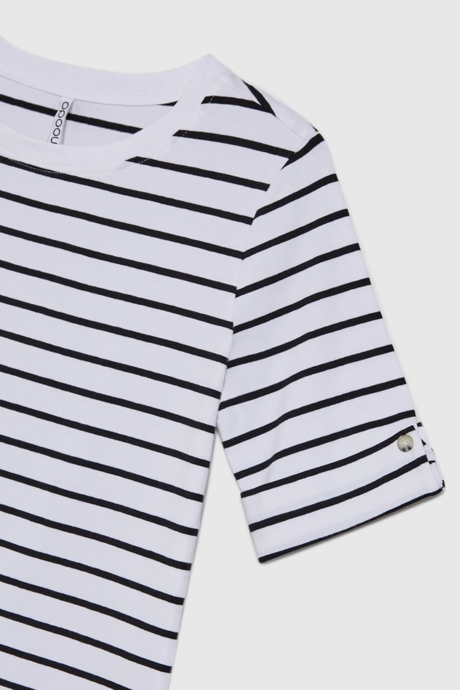 Bluzka w paski z okrągłym dekoltem czarna