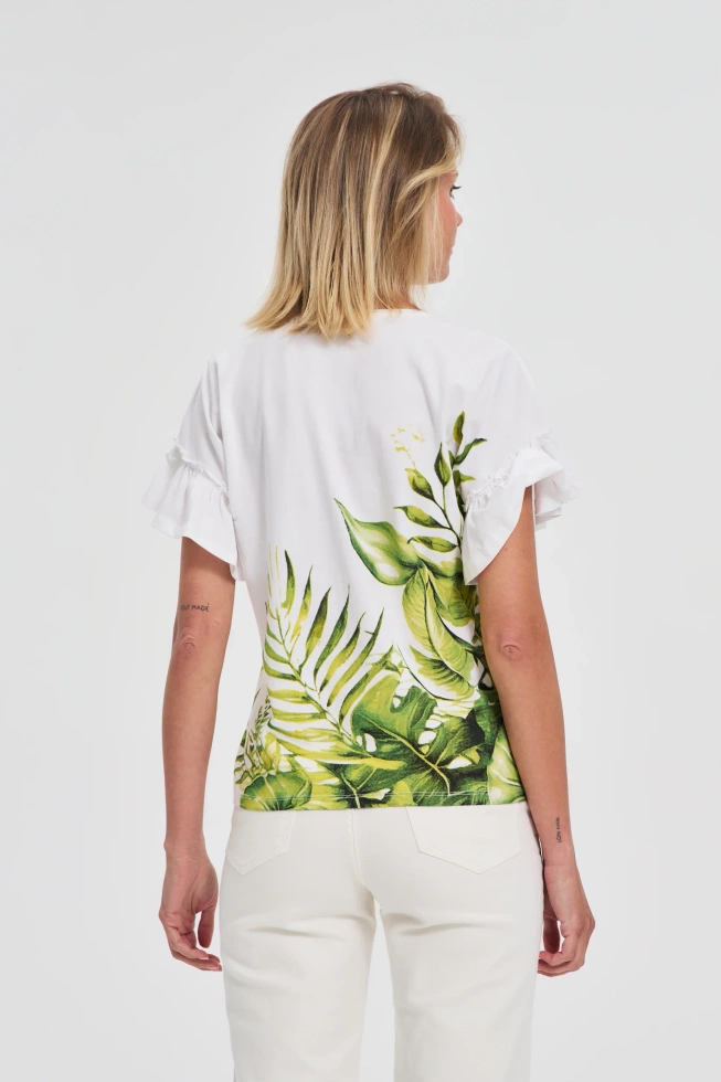 Bawełniana bluzka z falbaną na rękawach biała