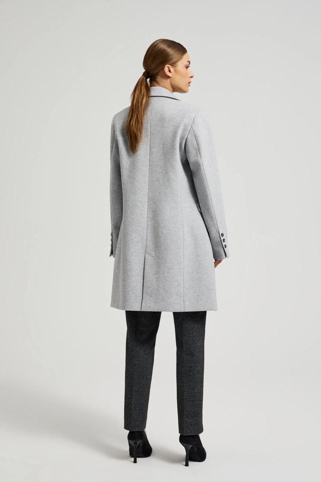 Prosty płaszcz zapinany na guziki szary
