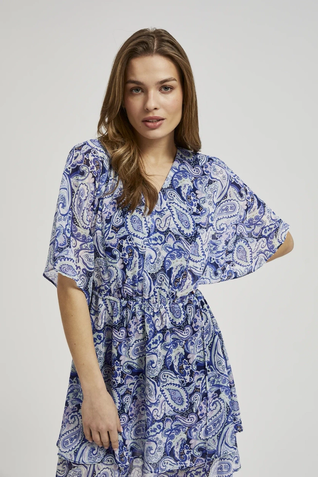 Wzorzysta sukienka przed kolana niebieska
