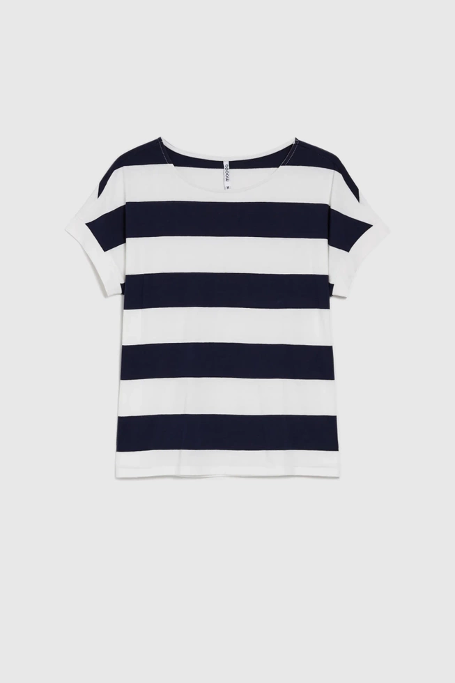 Bluzka w paski z krótkimi rękawami granatowa
