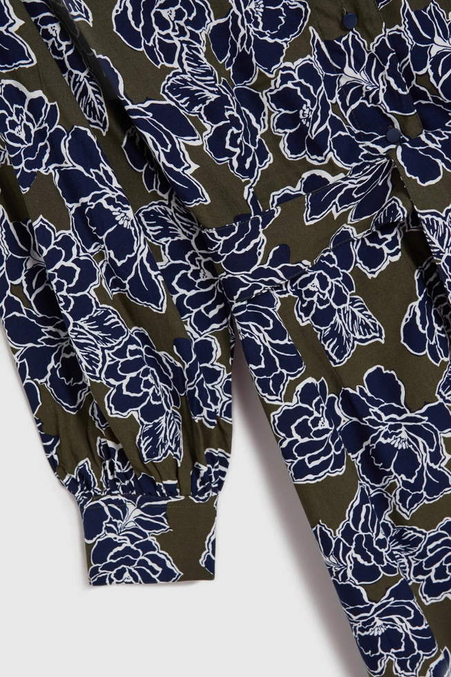 Szmizjerka z wzorem kwiatów oliwkowa