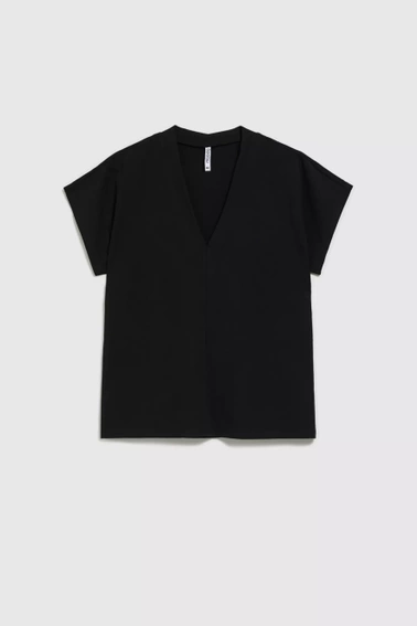 Bawełniana bluzka z dekoltem czarna