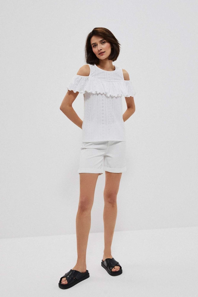 Szorty lyocell z wywiniętym brzegiem białe