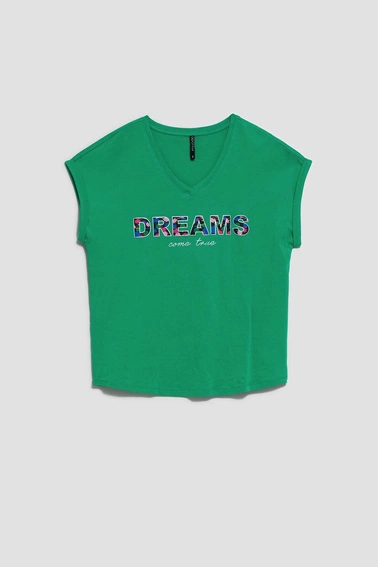 Bawełniana bluzka z napisem zielona