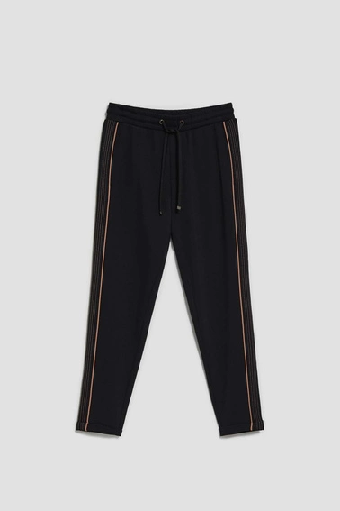 Spodnie z lampasami i wiązaniem w talii czarne