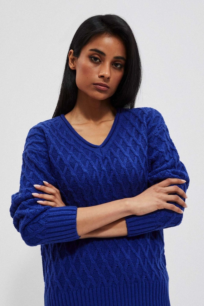 Sweter z ozdobnym splotem lazurowy