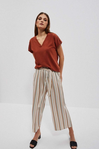 Bluzka z dekoltem w serek brązowa