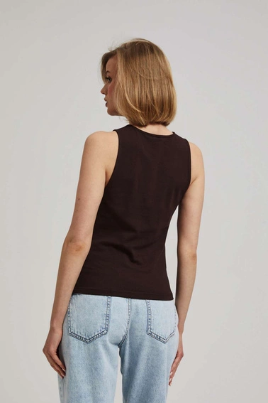 Top z marszczonymi bokami ciemnbrązowy