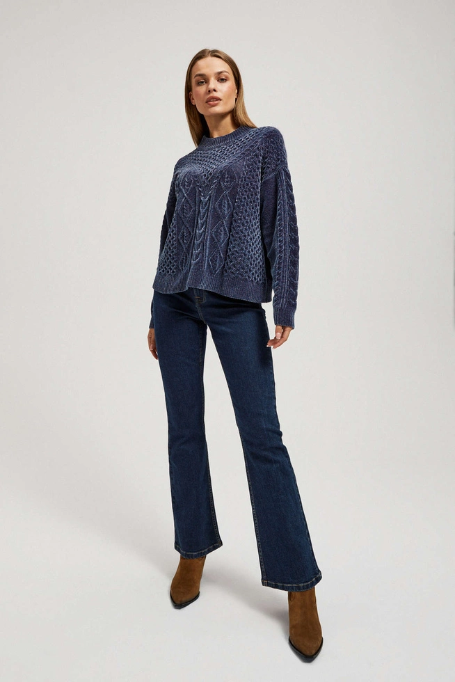 Sweter z ozdobnym splotem granatowy