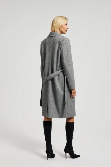 Dwurzędowy płaszcz z paskiem szary 