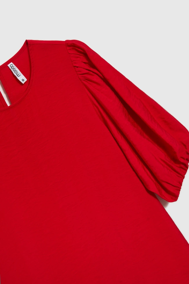 Sukienka z wiskozy z bufiastymi rękawami czerwona