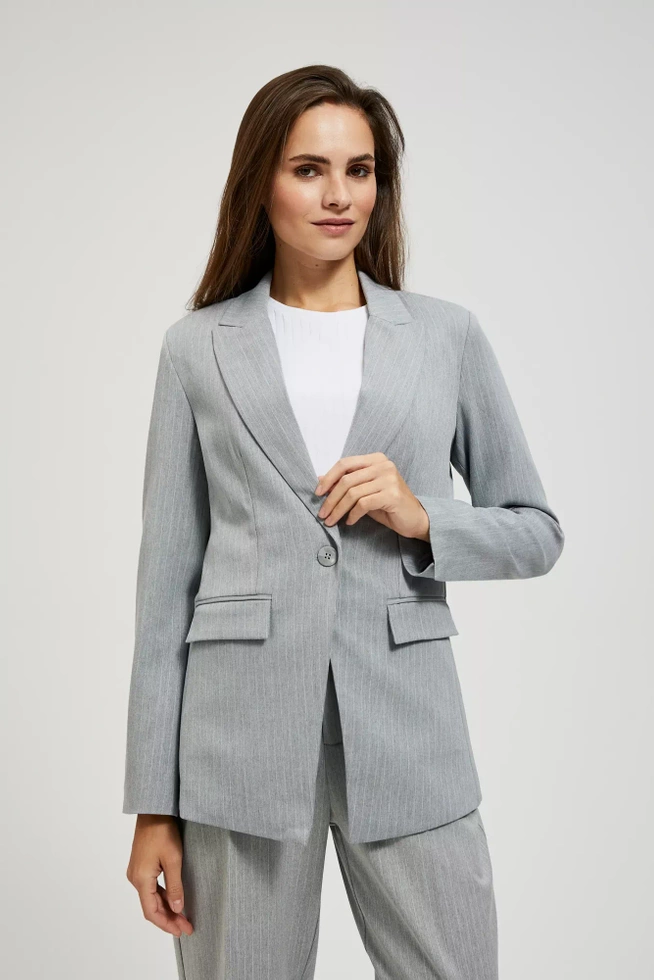 Marynarka jednorzędowa w delikatne paski szara