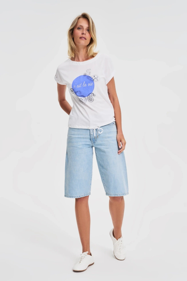 Bawełniana bluzka z nadrukiem biała