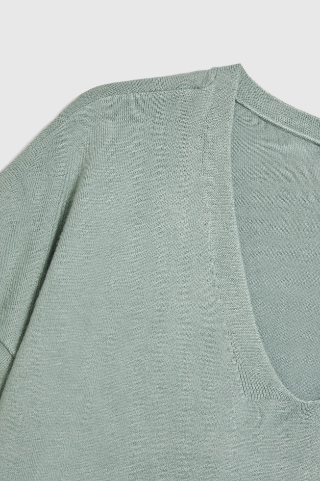 Sweter z krótkimi rękawami oliwkowy