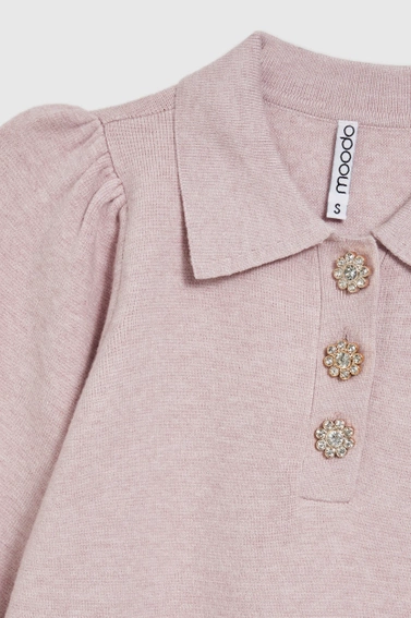 Sweter z krótkimi rękawami i ozdobnymi guzikami różowy 