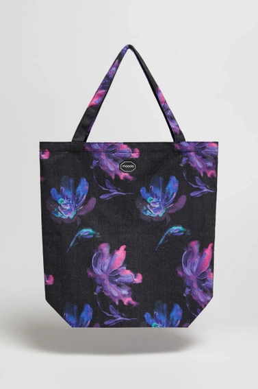 Bawełniana torba w kwiaty czarna