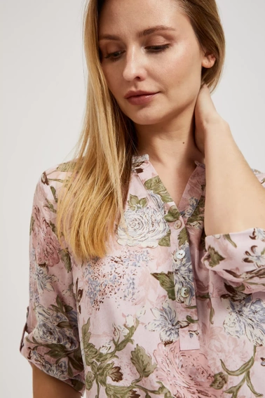 Koszula z kwiatowym printem i dekoltem w serek różowa